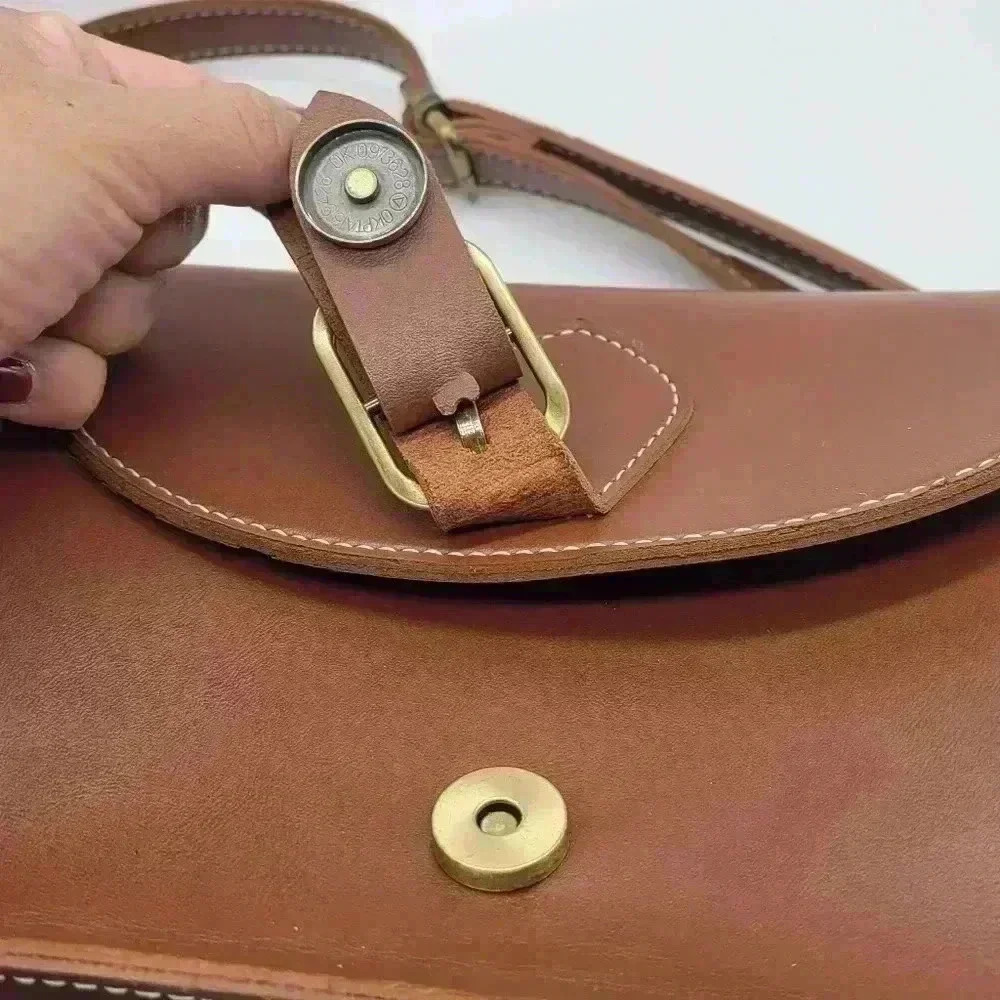 Retro Saddle Bag-Brown Cross Back Faux Leather Side Back Handmade - Picture 10 of 13
